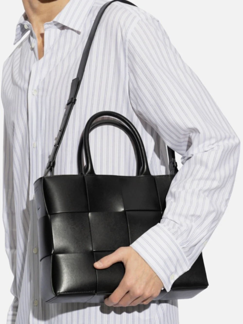 BOTTEGA VENETA Arco Small East West Tote Bag Black Intreccio + Box Receipt